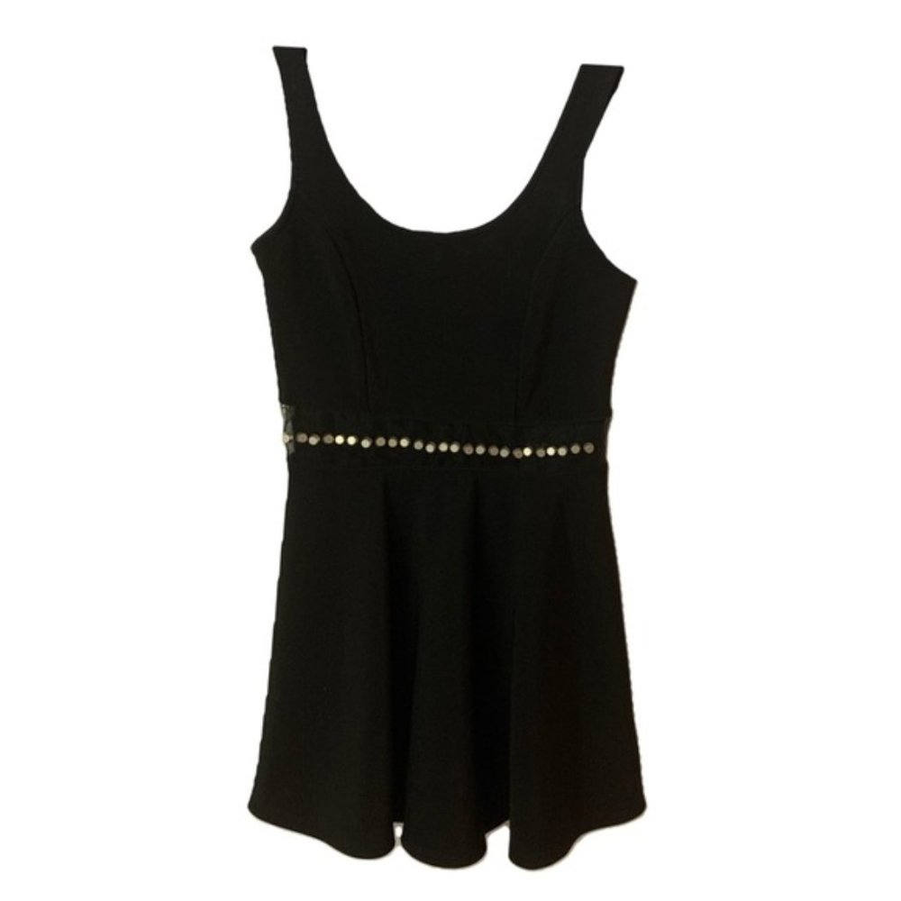 Solemio Black Dress With Mesh Silver Studded Waist Detail